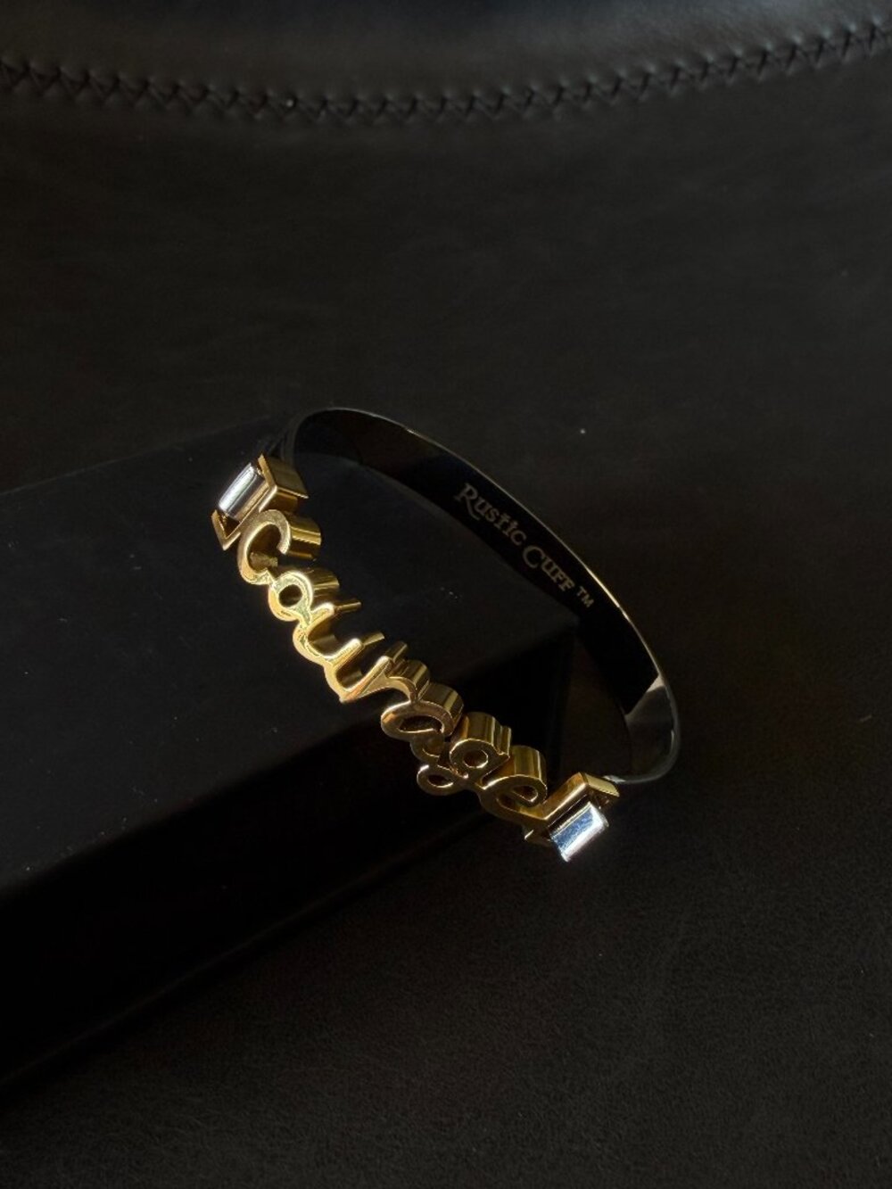 Rustic Cuff Gold and Silver "Courage" Bangle with Box